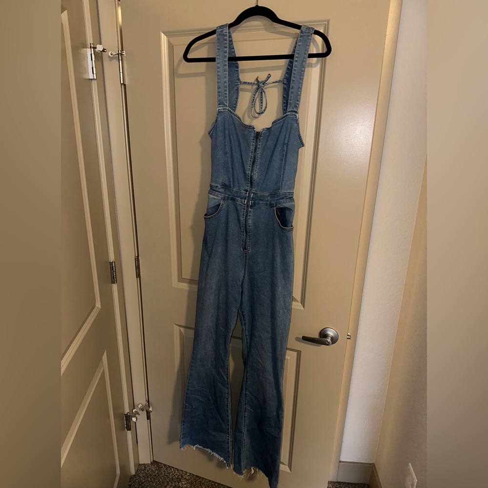 Free People backless Jean jumpsuit